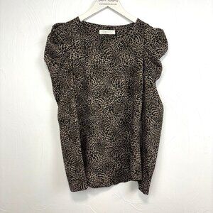 SOL Animal Print Blouse Shirt Brown Black Long Puff Sleeve Party Date Night Top
